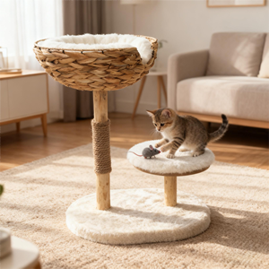 شجرة خشبية للحيوانات الأليفة من إل إم، سرير مرتفع للقطط، شجرة ألعاب للقطط، لعبة خشبية للحيوانات الأليفة، سرير للحيوانات الأليفة مصنوع يدويًا من زهرة الماء - Product Image 1
