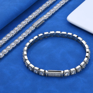Bracelets en Moissanite VVS taille Radiant, en Argent S925, style Hip Hop, entièrement pavés de maillons carrés effet cube de sucre, pour femmes, vente en gros Elite - Product Image 6