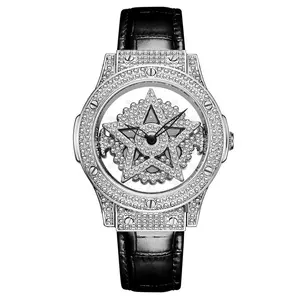 TIME Token Brand New Design Mulheres relógio de quartzo impermeável pulseira de couro diamante mostrador rotativo Acessórios de moda feminina