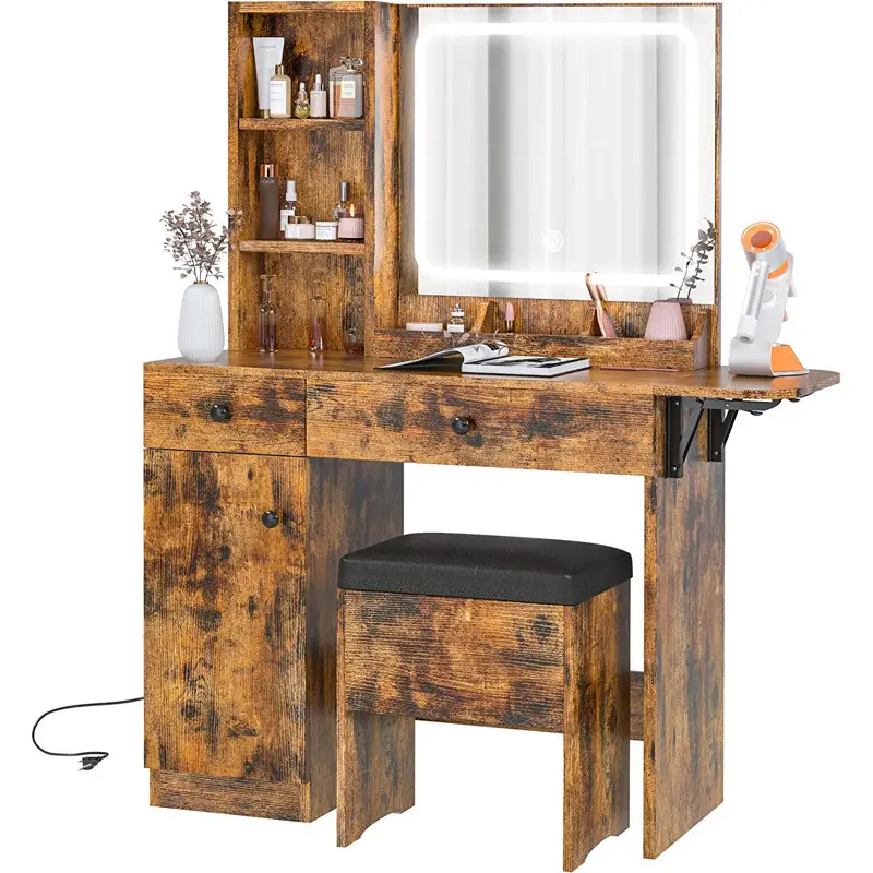 Bedroom Furniture Wooden Simple Makeup/Dressing Table with Lights Around Mirror
