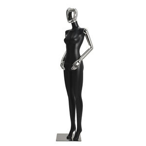 Manichino Femminile a Corpo Intero in Fibra di Vetro, Flessibile, Posizione Eretta, Elettroplaccato Nero Oro Argento, Spalle Piatte, per Abbigliamento - Product Image 5