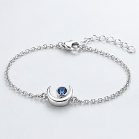 Bracelet en argent sterling 925 plaqué rhodium avec breloque croissant de lune et accent zircon bleu pour femme, bijoux en gros, cadeau