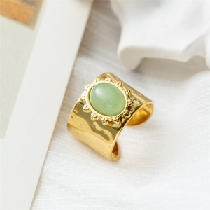 Boho Jewelry Hammering Chunky Gemstone <b>Rings</b> Stainless Steel Gold Plated <b>Open</b> Cuff <b>Rings</b> for Women - Product Image 5