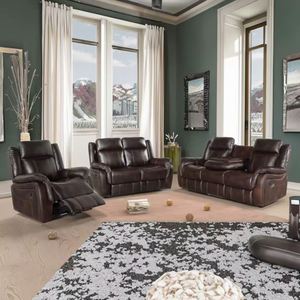Muebles Frank, Nueva Llegada, Juego de Sofás Reclinables de Cuero Duradero de Estilo Tradicional de Alta Calidad para Sala de Estar - Product Image 3