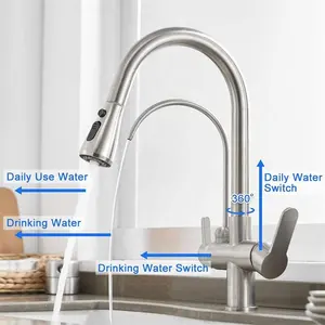 High Arc Pull Down 3-Way 3 In 1 Sink Cold Hot Mixer Faucet Filter Tap Drinking Water Filter Faucet For Kitchen