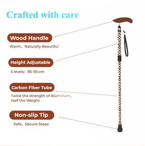 Bastone da Passeggio in Fibra di Carbonio Pura, Bastoni di Lusso in Legno di Alta Qualità per Donne, Bastone Pieghevole con Motivi Stampati - Product Image 2