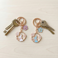 Nouveau porte-clés japonais vintage en alliage de zinc, motif lapin fleur de cerisier, mignon, pendentif de sac, breloque de clé de voiture, accessoire fait main, petit