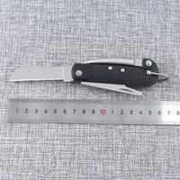 Couteau de poche multi-outils portable, manche en ABS noir, lame en acier inoxydable avec ouvre-bouteille pour la pêche