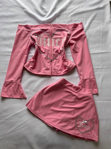 Conjunto de Dos Piezas de Ropa para Mujer Peeqi, Chaqueta Sexy con Pedrería, Hombros Descubiertos, Cremallera, Manga Larga, Falda Mini Ajustada, Casual y Elegante - Product Image 2
