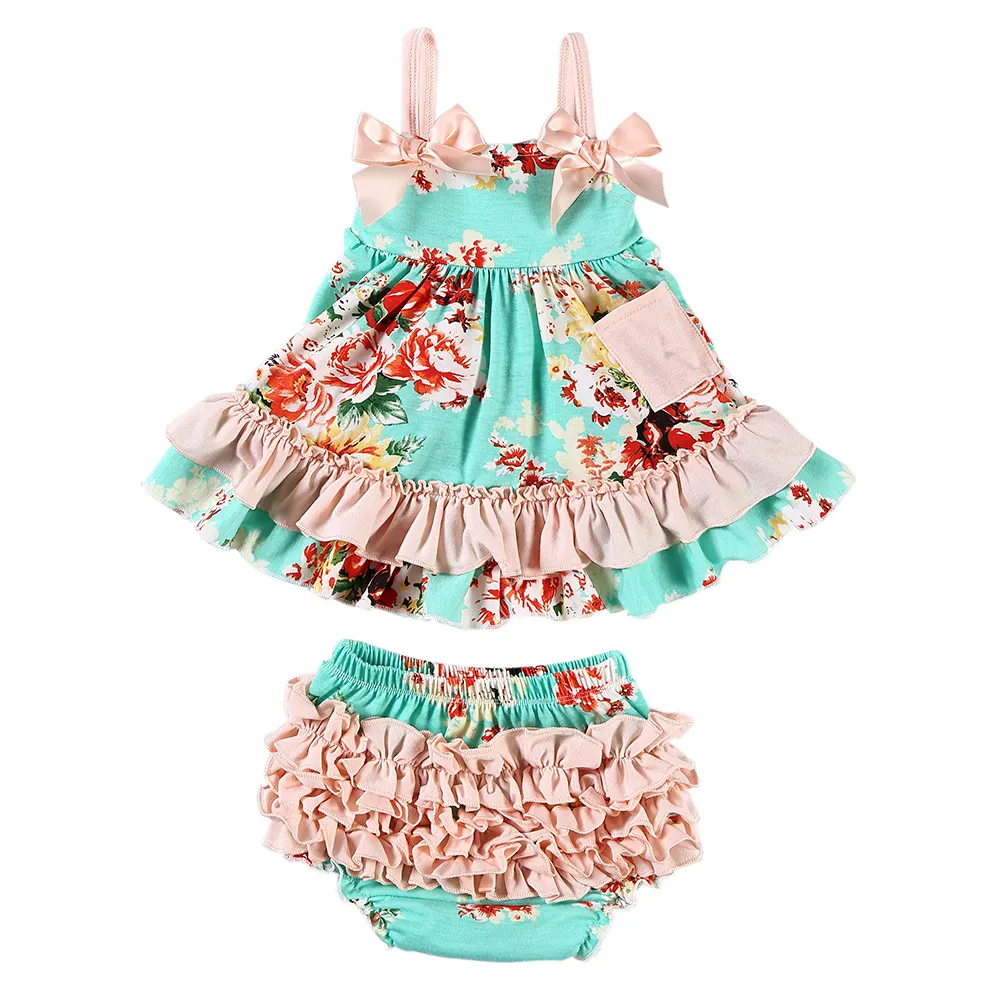 Groothandel baby kleding ruche swing top bloeier sets kinderen meisje kleding set