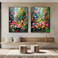 Peintures florales abstraites modernes faites à la main multicolores personnalisées sur toile, grandes décorations murales encadrées, art mural