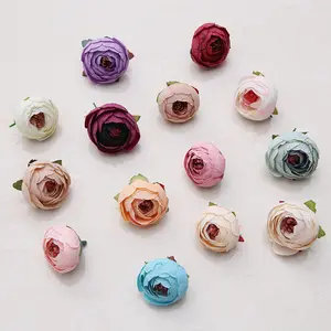 Wholesale Mini Artificial Tea Rose Flower Head For Home Diy Garland Gift Artifical Flowers Silk Wrist Flower Wedding Corsage