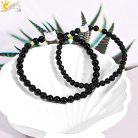 CSJA Tendance Bijoux Bracelet Couples Mignon Chat Charme Pierre Naturelle Cristal De Roche Obsidienne Bracelets Assortis Pour Couples H363
