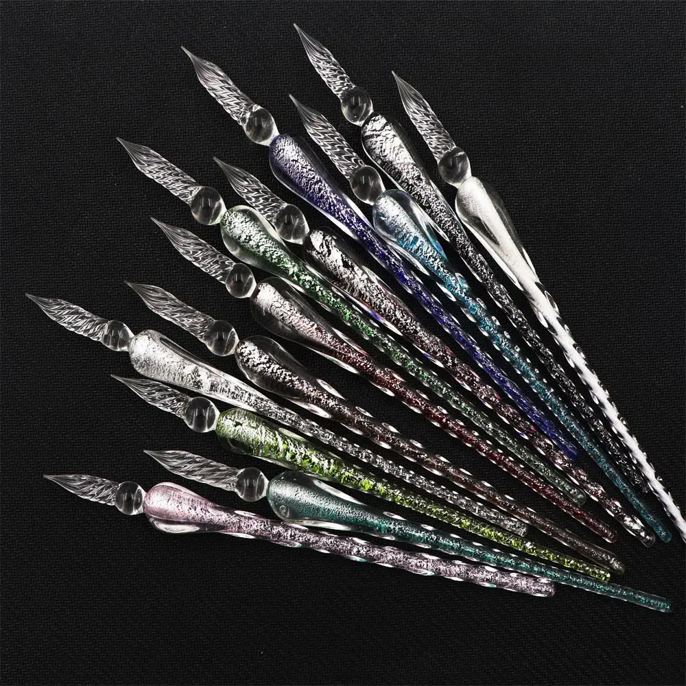 Creative Glass Dip Pen Calligraphy Writing Pen Filling Inks Signature Silver Foil Pen For Mother or Father Day Gift