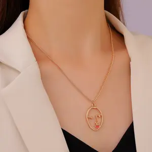 2022 new cheap jewelry gold plated unique happy smiley face vintage necklace pendant women