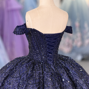 Robes de Quinceañera bleues scintillantes perlées avec traîne en tulle bouffant, robes de Sweet 16, robes de princesse Quince Jancember - Product Image 2
