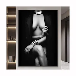 Pôster de pintura moderna de mulher nua, imagem nórdica de menina em preto e branco, arte de parede impressa, pintura decorativa de quarto de hotel