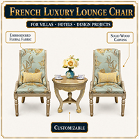 Chaise Frenchcasual tissu européen canapé chaise palace luxe salon bois massif sculpté couleur champagne