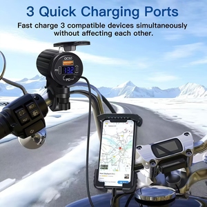 Chargeur USB pour guidon <span class=keywords><strong>de</strong></span> <span class=keywords><strong>moto</strong></span> avec voltmètre LED et interrupteur marche/arrêt, Dirt Bike Dual PD & QC3.0 USB 3 ports pour téléphone GPS - Product Image 5