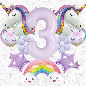 Set de 10 Globos de Helio con Forma de Unicornio, Margarita, Estrella y Número Morado para Decoración de Fiesta de Cumpleaños - Product Image 4