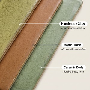 Set di Piastrelle in Ceramica Artigianali 50x150mm e 100x100mm, Finitura Opaca, Aspetto Fatto a Mano - Product Image 3