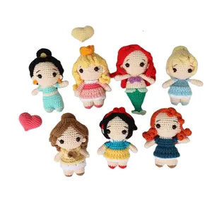 Movie Character Princess Doll Knit Cotton Plush Doll Handmade Mermaid Princess Amigurumi Crochet Mini Princess Toy