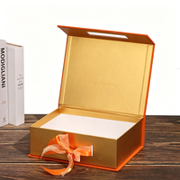 Coffret Cadeau Personnalisé en Velours Orange, Boîtes OEM ODM 2 Tailles avec Nœuds en Satin, Logo Doré et Motif Floral en Relief