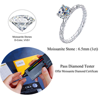 Bague en moissanite ronde de 6,5 mm, couleur D, VVS1, 1 carat, passe le testeur de diamant, bague de fiançailles torsadée, argent sterling 925 véritable, bijoux