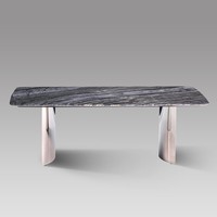 Table basse moderne de luxe en marbre à grain de bois naturel ancien, base rectangulaire en acier inoxydable miroir de 36 mm