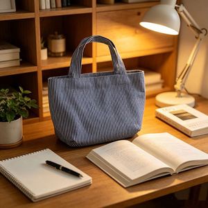 Vintage Striped Tote Retro Handheld Shopping With <b>Stitched</b> Handle for Women Large Capacity Reusable Grocery Bag - Product Image 4