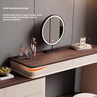 Nouvelle table de maquillage en bois massif de luxe léger 2024 avec armoire de rangement intégrée pour petits appartements et hôtels, coiffeuse en bois grainé