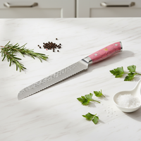 Couteau de cuisine professionnel japonais KEENHOPE en acier Damas de 8 pouces, 67 couches, AUS-10, couteau à pain, manche en résine turquoise rose
