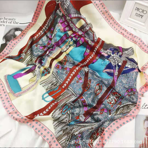 Bufanda de protección solar de viaje de verano de estilo de lujo con estampado de satén de seda imitada - Product Image 4