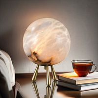 Lampe de table en cuivre espagnol et pierre nuageuse, lampe de chevet pour salon, LED, télécommande, intensité réglable, 2700K blanc chaud, lampe contemporaine