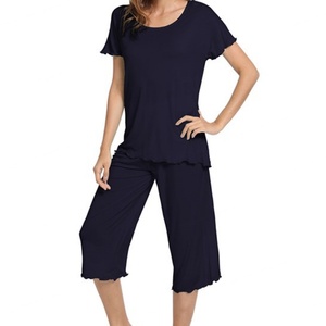 Conjuntos de Pijamas Personalizados de Color Sólido Cómodos para Mujer, Estilo Americano y Europeo, Pijamas de Bambú y Algodón - Product Image 3