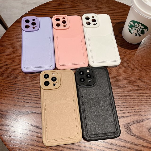 INS Street Fashion Candy Color for iPhone 15 14 13 12 11 Pro Max 7 8 Plus XS XR Max Leather Card Holder Phone Cover