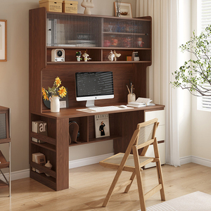 XHA Minimalist Wooden <b>Desk</b> Bookshelf Combo <b>With</b> Storage <b>Drawers</b> And Shelves For Home Office <b>Study</b> Workspace Organization - Product Image 1