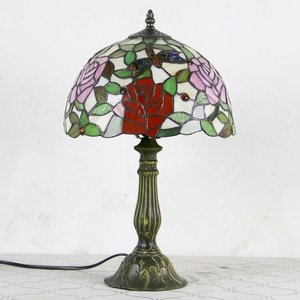 LongHuiJing Tiffany Style Table Lamp Floral Butterfly Lampshade 12Inch Stained Glass Desk <b>Light</b> Handicraft Arts Alloy Frame Lamp - Product Image 2