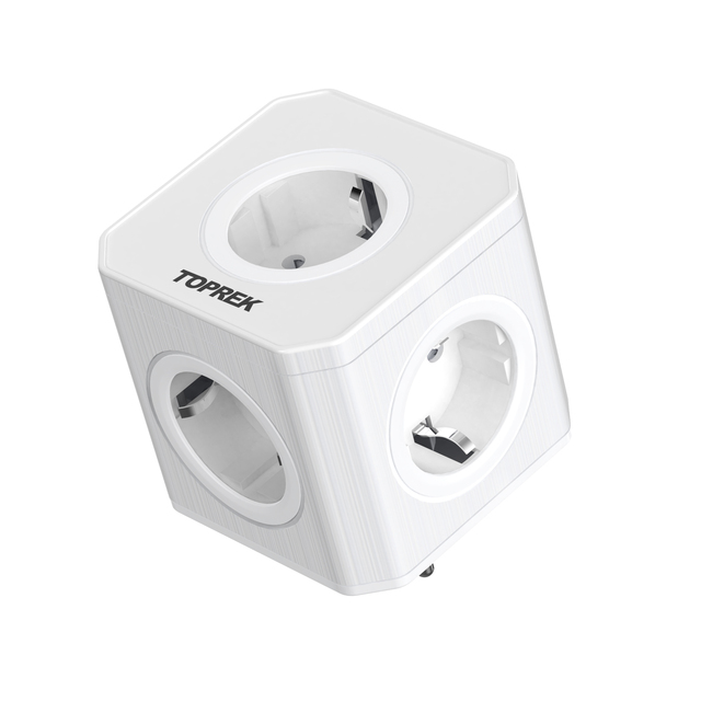TOPEREK Small Europe Travel Adapter 5 AC Outlets 16A 220-250V Wall Socket with 1 Year Warranty Fire Retardant ABS+PC Material