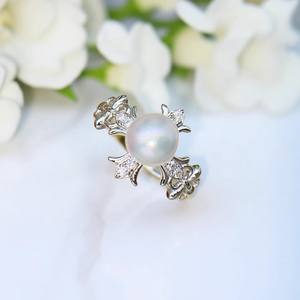 Base para Joyería de Plata DIY 10676 con Anillo de Plata S925 y Cuentas Redondas de 6-7mm Adornadas con Perlas, Base Vacía - Product Image 1