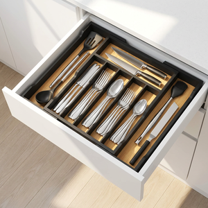 Organisateur de <span class=keywords><strong>tiroir</strong></span> extensible en bambou noir esthétique 34-50 cm, plateau à ustensiles, style industriel moderne, <span class=keywords><strong>rangement</strong></span> professionnel - Product Image 2