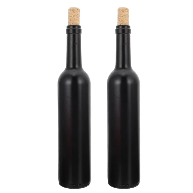 Bestseller 750ml leere einzigartige schwarz gefrostete Wodka Schnaps flasche Rotglas Weinflasche mit Kork deckel