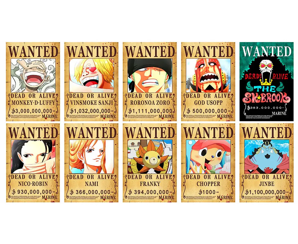 10pcs of set High Quality Wall Decor Wallpaper Luffy Zoro Nami Bounty Wanted Anime Poster