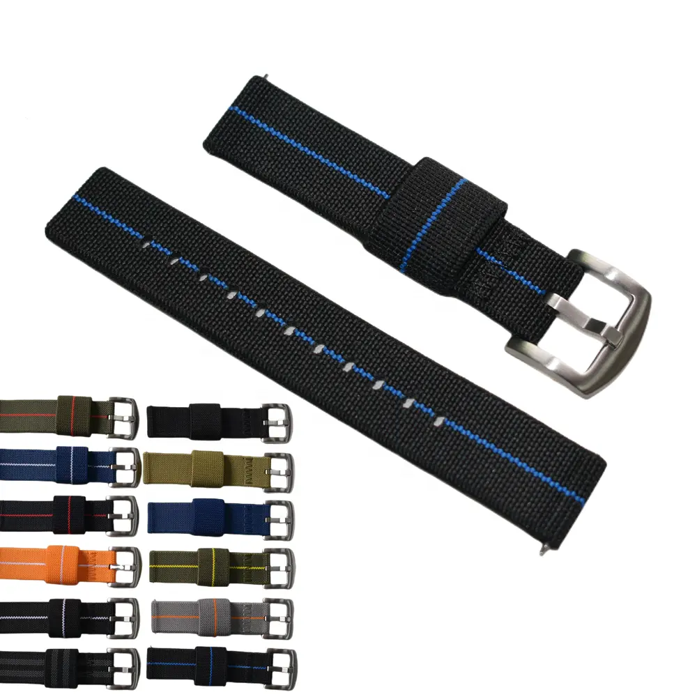 In Stock Elastic French Parachute Marine MN Watch Strap Nylon Fabric 20mm 22mm with Quick Release Spring Bar