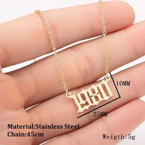 Usine Cadeau D'anniversaire En Acier Inoxydable Or 18K Année 1980 ~ 2025 Pendentif Chaîne Collier Année De Naissance Charme Collier pour Femmes - Product Image 6