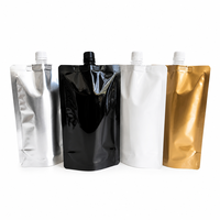 Pochette souple à bec verseur en aluminium noir mat, argenté, doré, blanc pour emballage de liquides, idéale pour jus, vente en gros, OEM