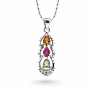 Pendentif en argent sterling 925 plaqué rhodium avec saphirs multicolores en forme de goutte - Product Image 4