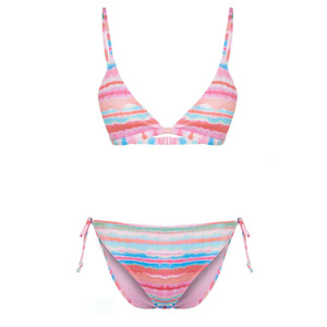 Nuovo Arrivo Bikini a Due Pezzi Stile Asiatico con Strisce Arcobaleno, Push-up, Allacciatura Laterale in Nylon per Resort Estivi - Product Image 3
