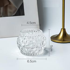 Romantic Glass Candlestick Embossed Clear Votive Glass <strong>Tealight</strong> Candle <strong>Holders</strong> for Centerpiece Home Table Decor - Product Image 6