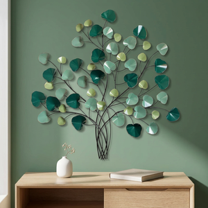 Modern Metal <b>Leaf</b> Wall Art Decor Green Tree Design for Living Room Indoor Wall Hanging - Product Image 1